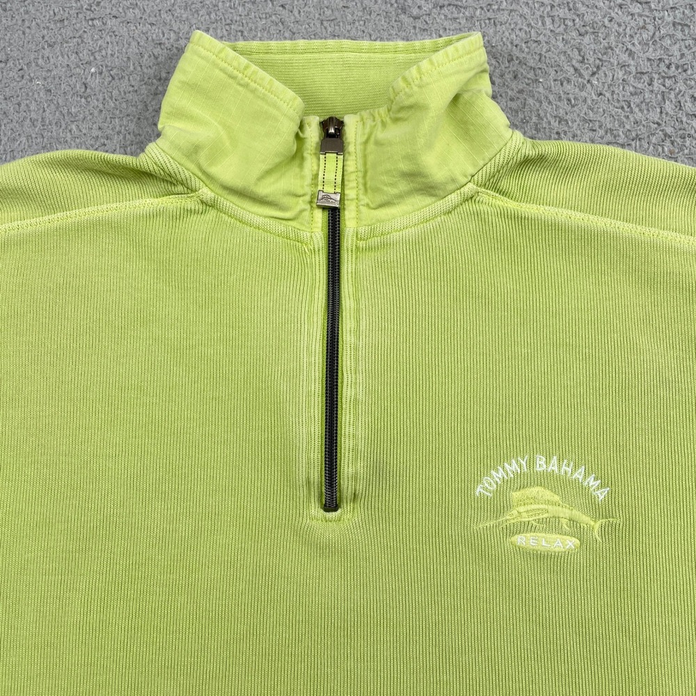 Tommy Bahama Sweatshirt Mens XL Green Relax 1/4 Zip Pullover Cotton Ribbed Knit